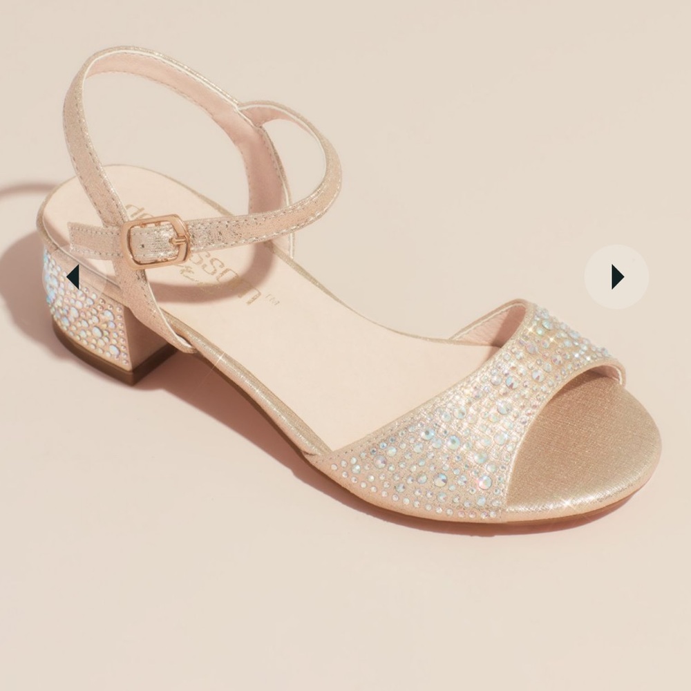 DB Studio girls crystal block heel ankle strap sandals, 13y, champagne/blush